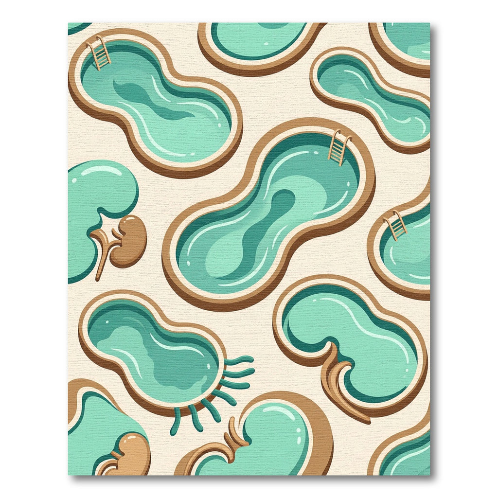 Whimsical Abstract Teal Pool Kidney Shape Rug
