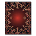 Ornate Copper Keys Bordered Red Rug