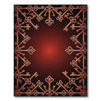Ornate Copper Keys Bordered Red Rug
