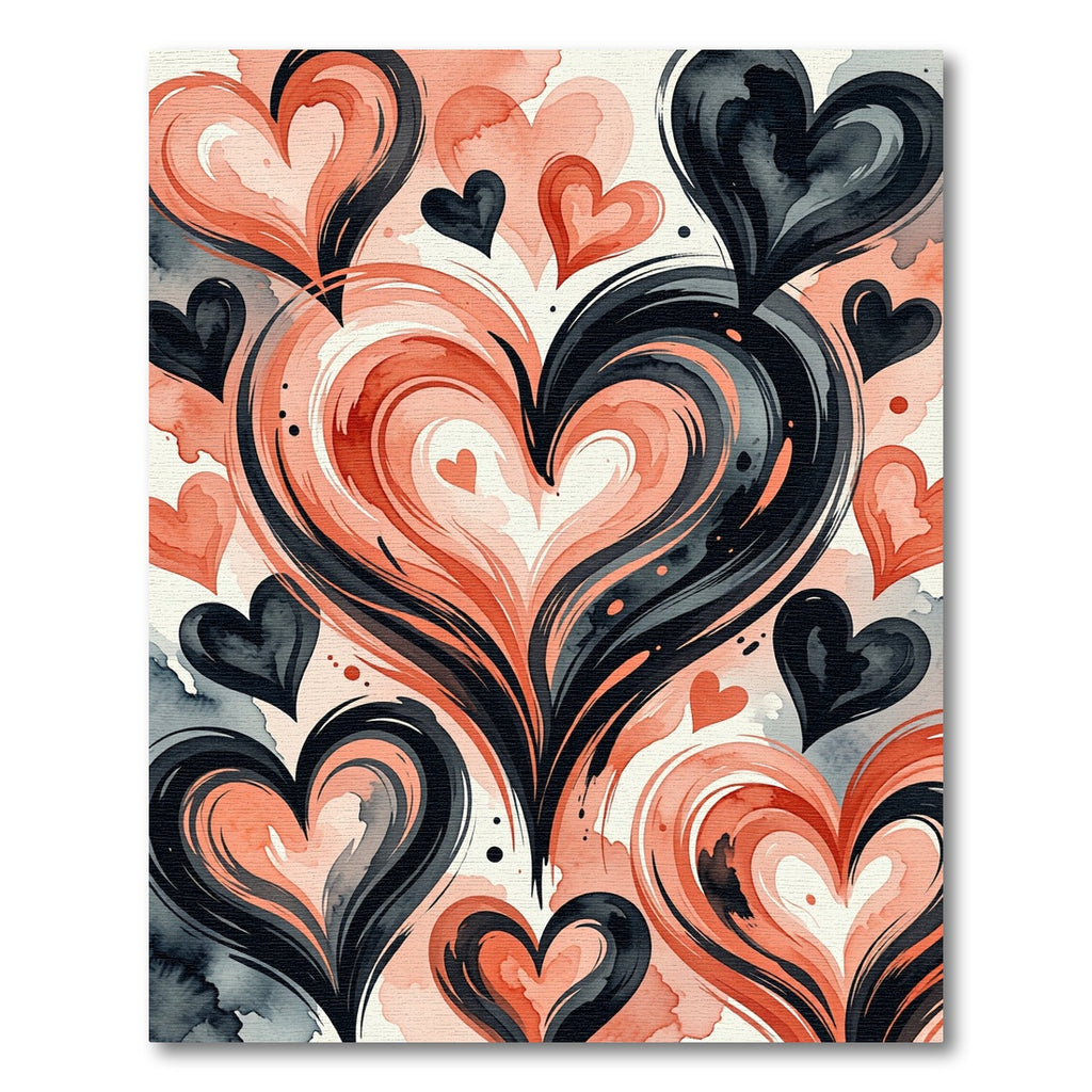 Crimson Black Heart Swirl Watercolor Rug