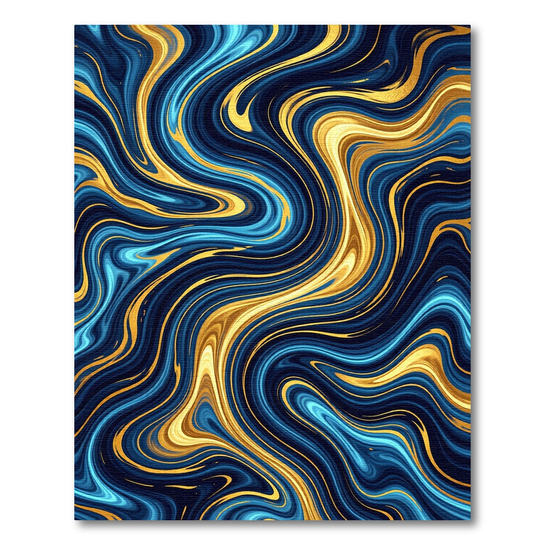 Abstract Navy and Gold Fluid Wave Rug