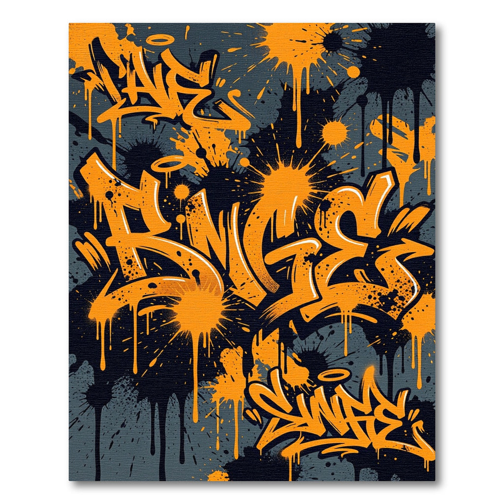 Orange Graffiti Ink Splatter Urban Art Rug