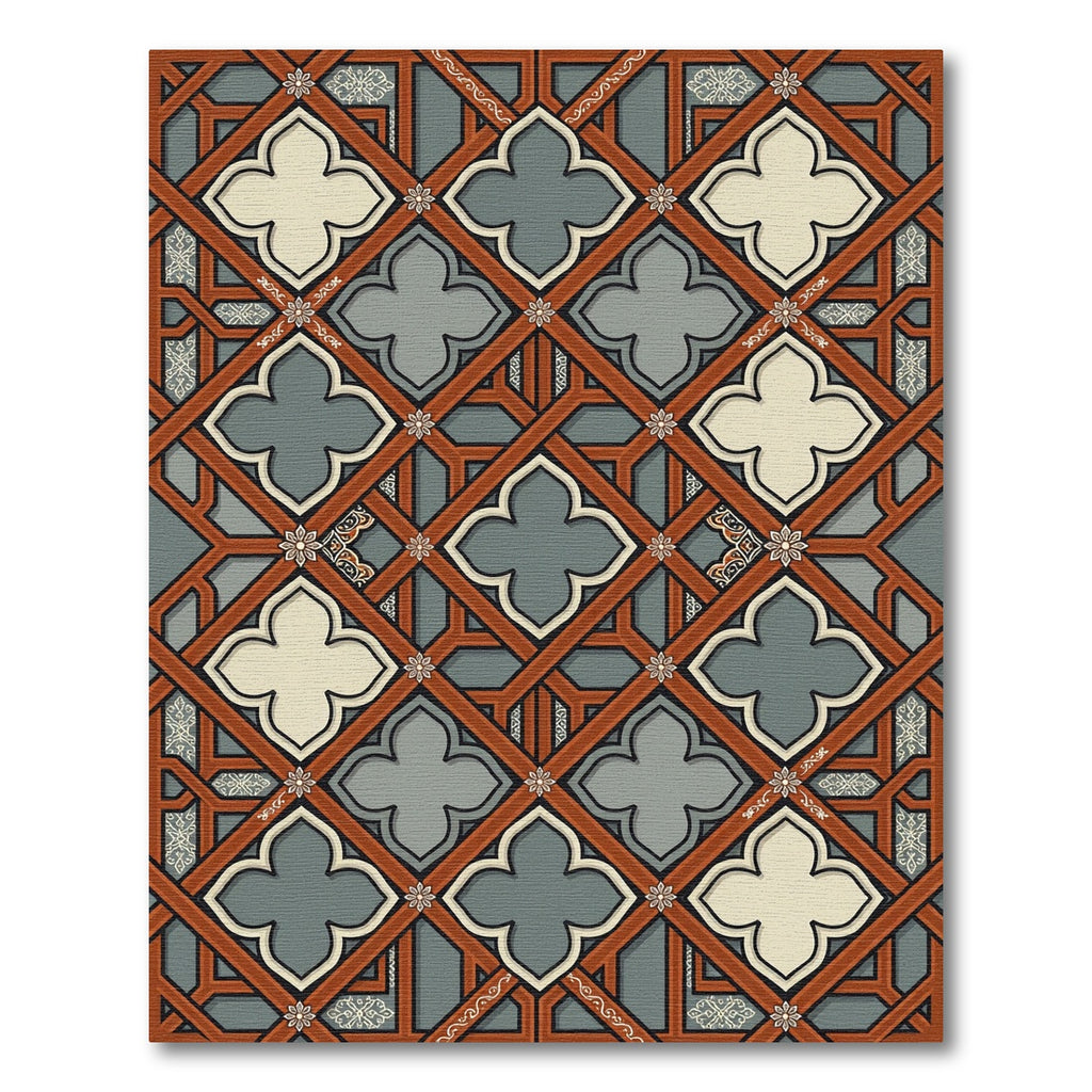 Ornate Burgundy Grey Quatrefoil Lattice Rug