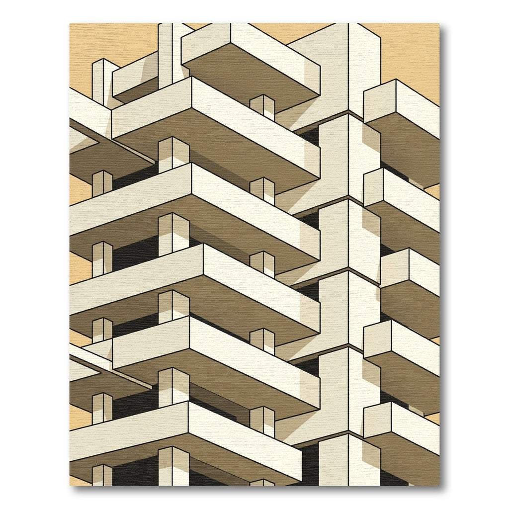 Minimalist Beige Brutalist Architectural Grid Rug