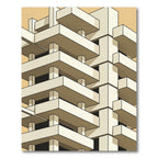 Minimalist Beige Brutalist Architectural Grid Rug