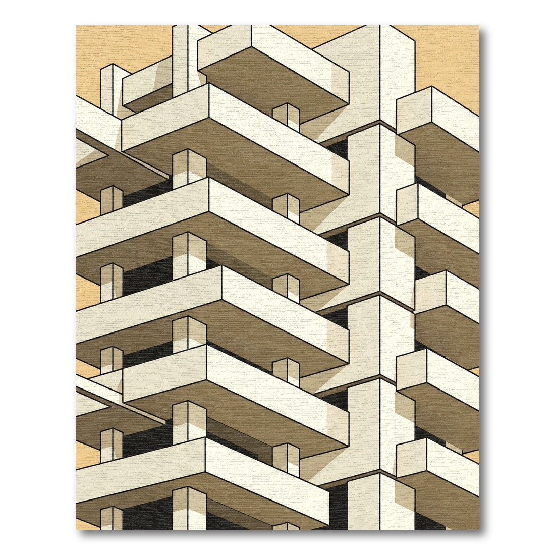 Minimalist Beige Brutalist Architectural Grid Rug
