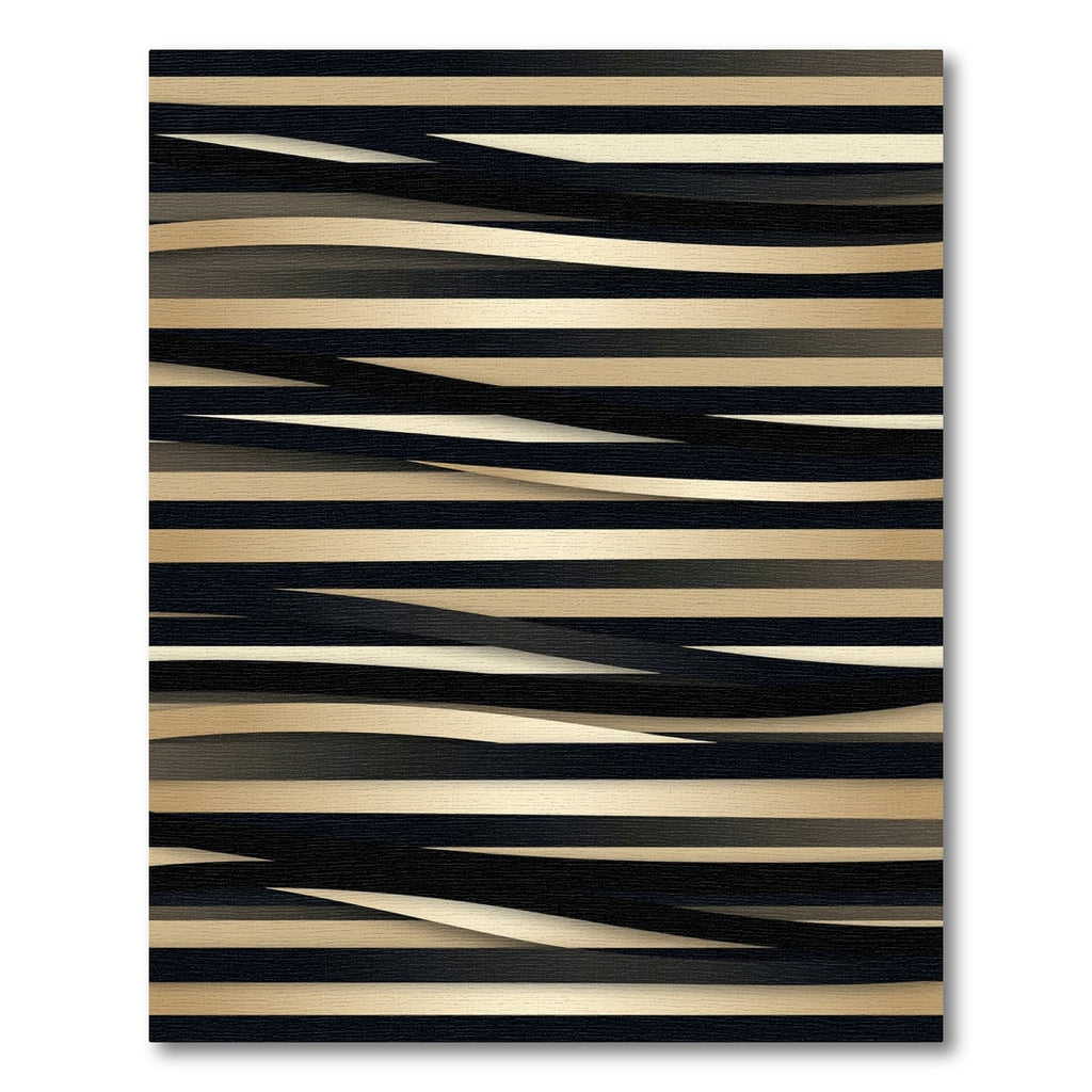 Golden Black Wavy Stripe Layered Rug