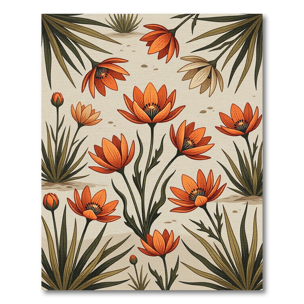 Botanical Amber Orange Desert Flower Area Rug