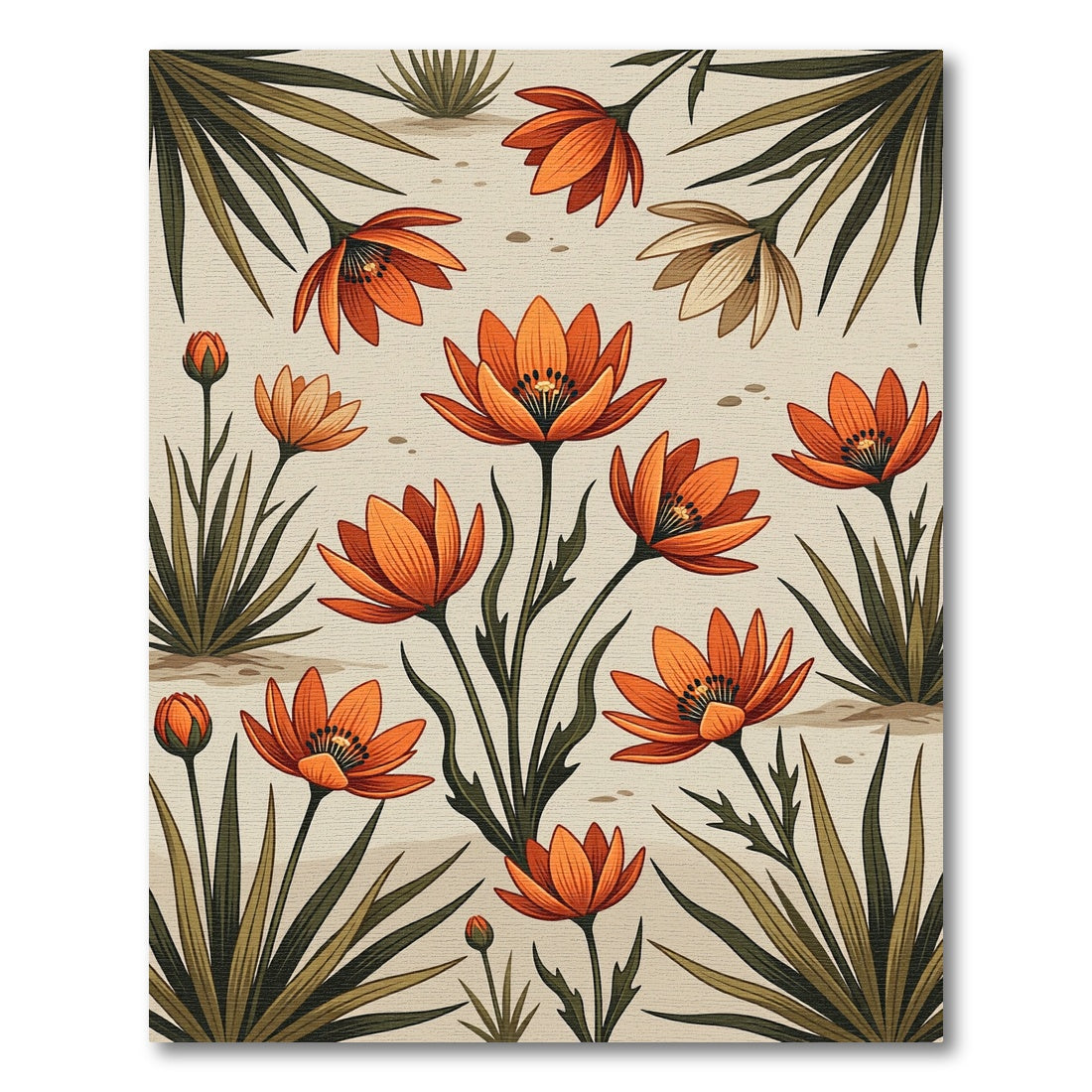Botanical Amber Orange Desert Flower Area Rug