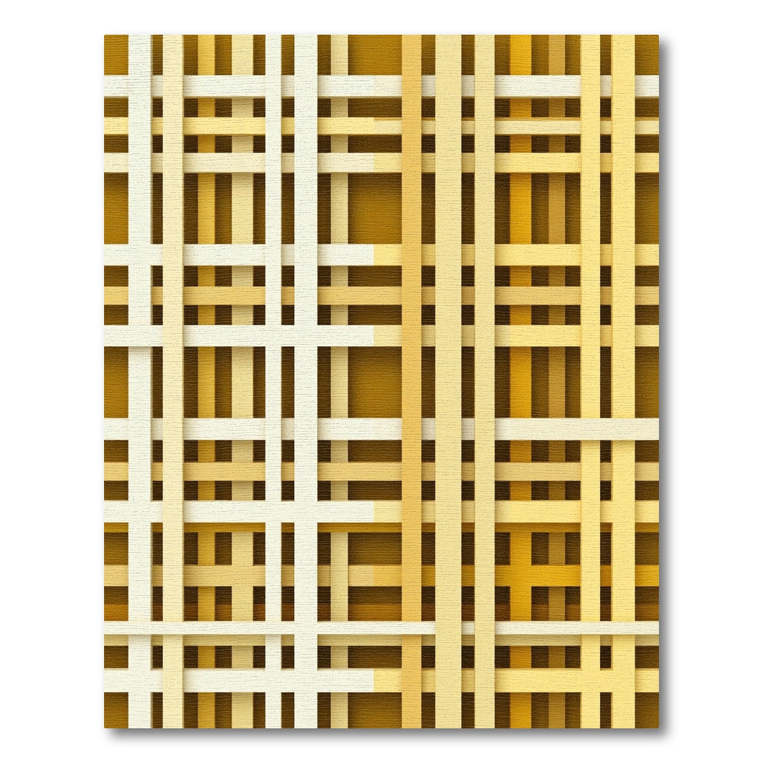 Modern Gold Cream Layered Grid Rug