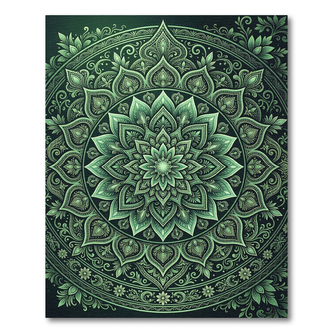 Deep Green Floral Mandala Composition Rug