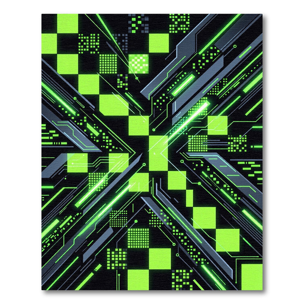 Neon Cyber Grid Digital Square Art Rug