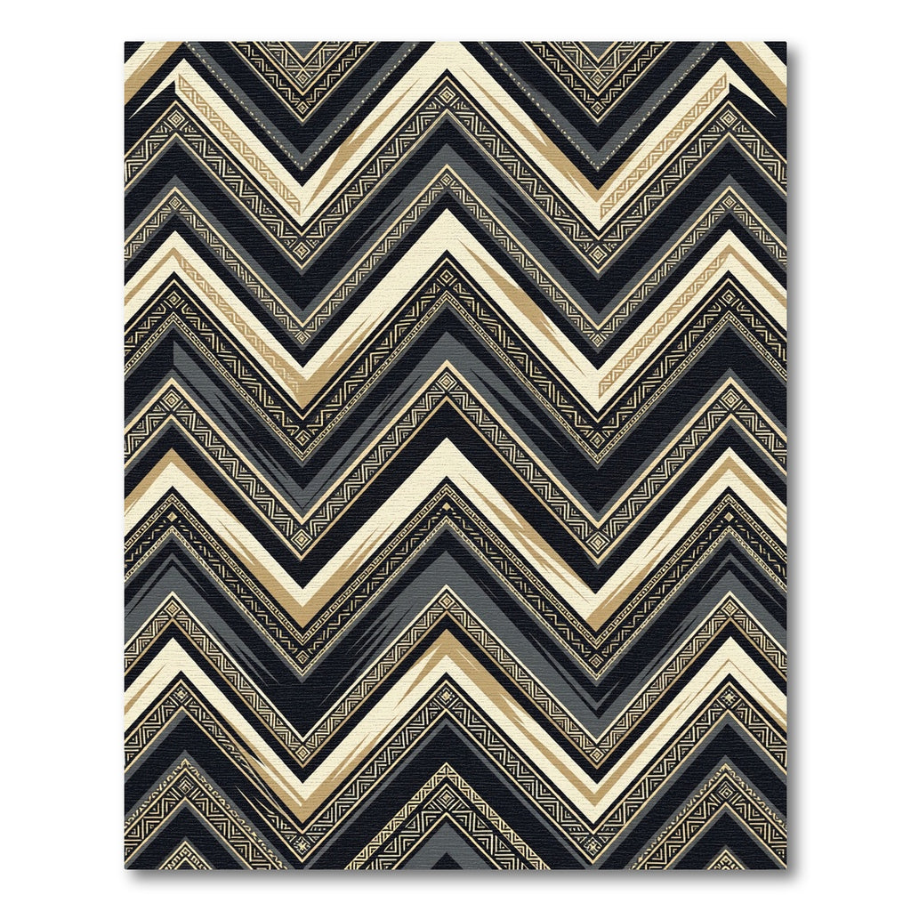 Elegant Black Gold Geometric Chevron Rug