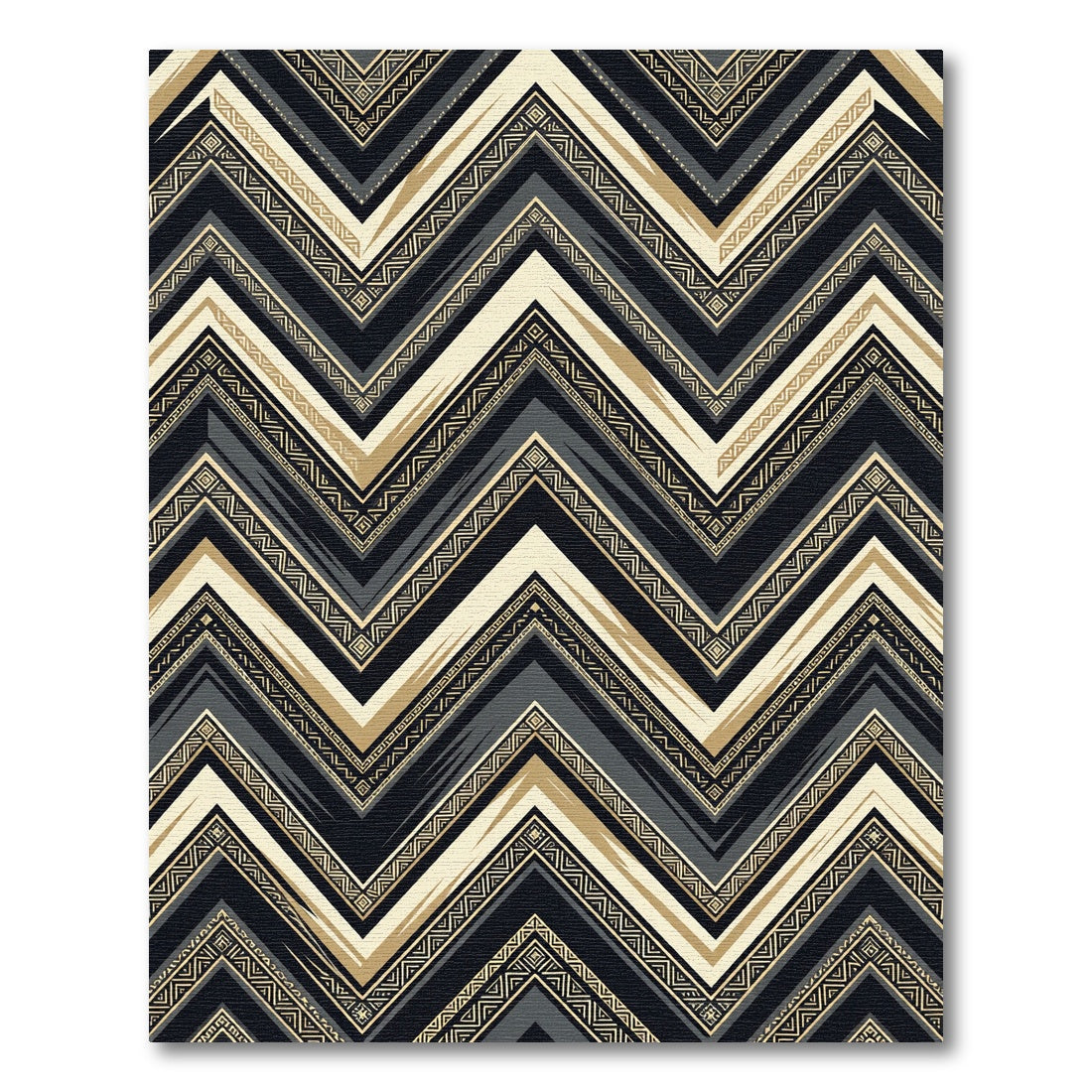 Elegant Black Gold Geometric Chevron Rug