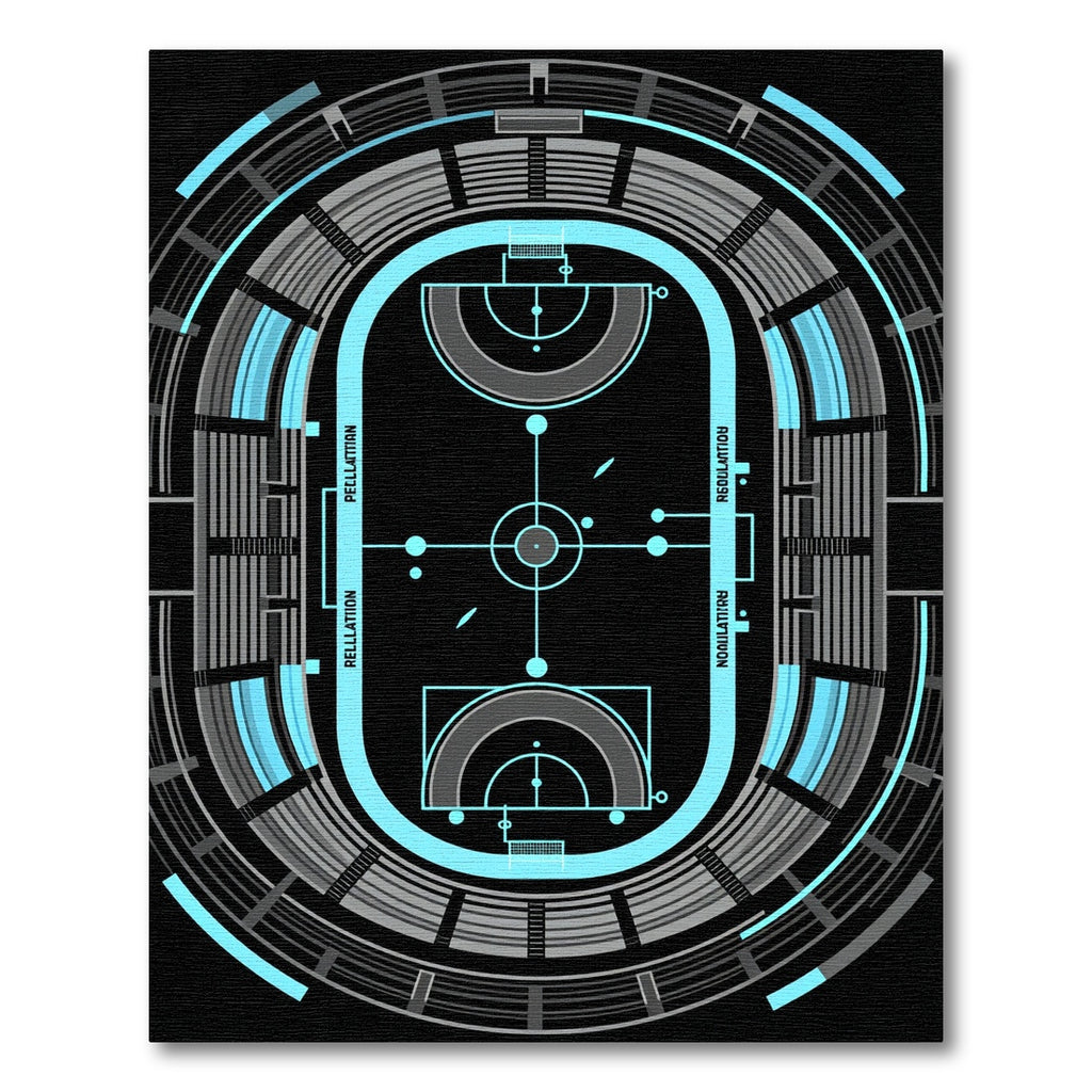 Futuristic Neon Blue Athletic Stadium Arena Rug