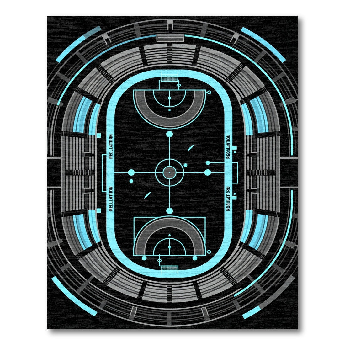 Futuristic Neon Blue Athletic Stadium Arena Rug