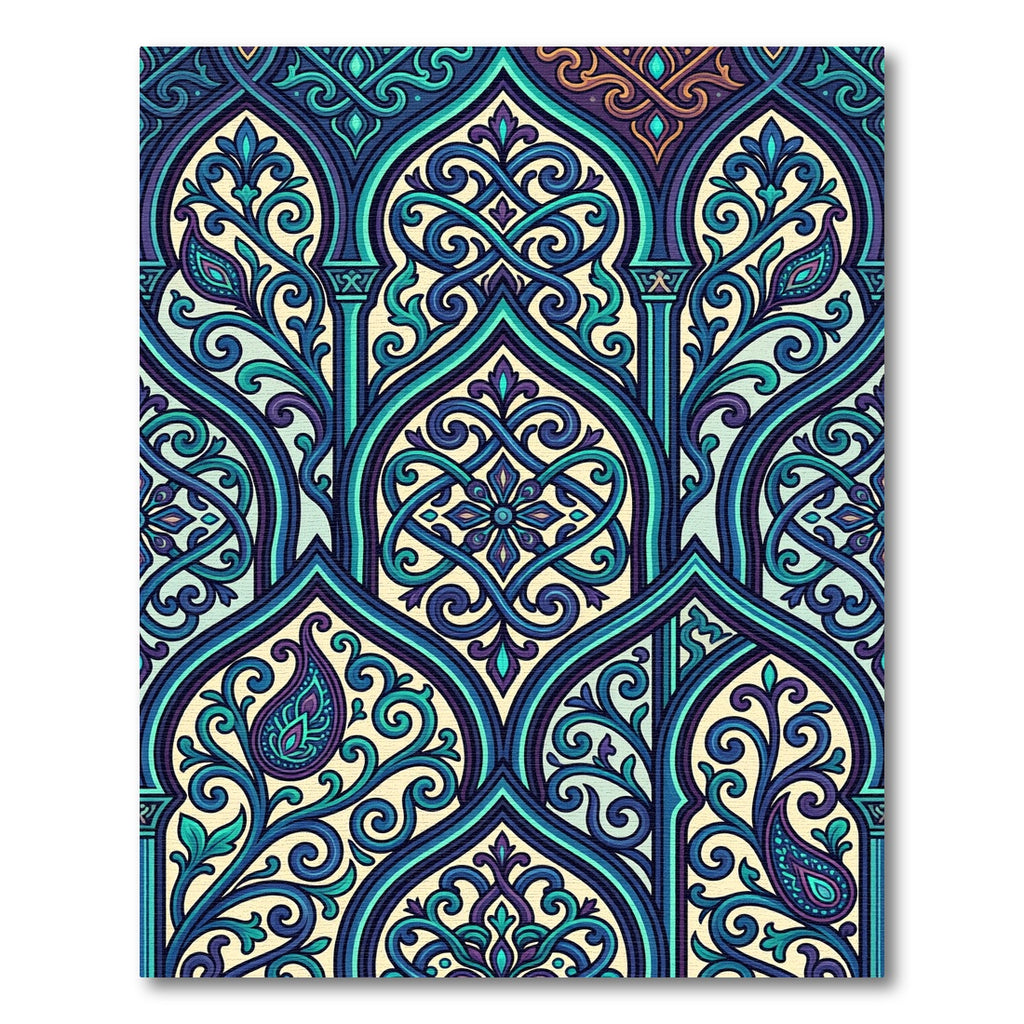 Intricate Teal Blue Damask Archway Rug