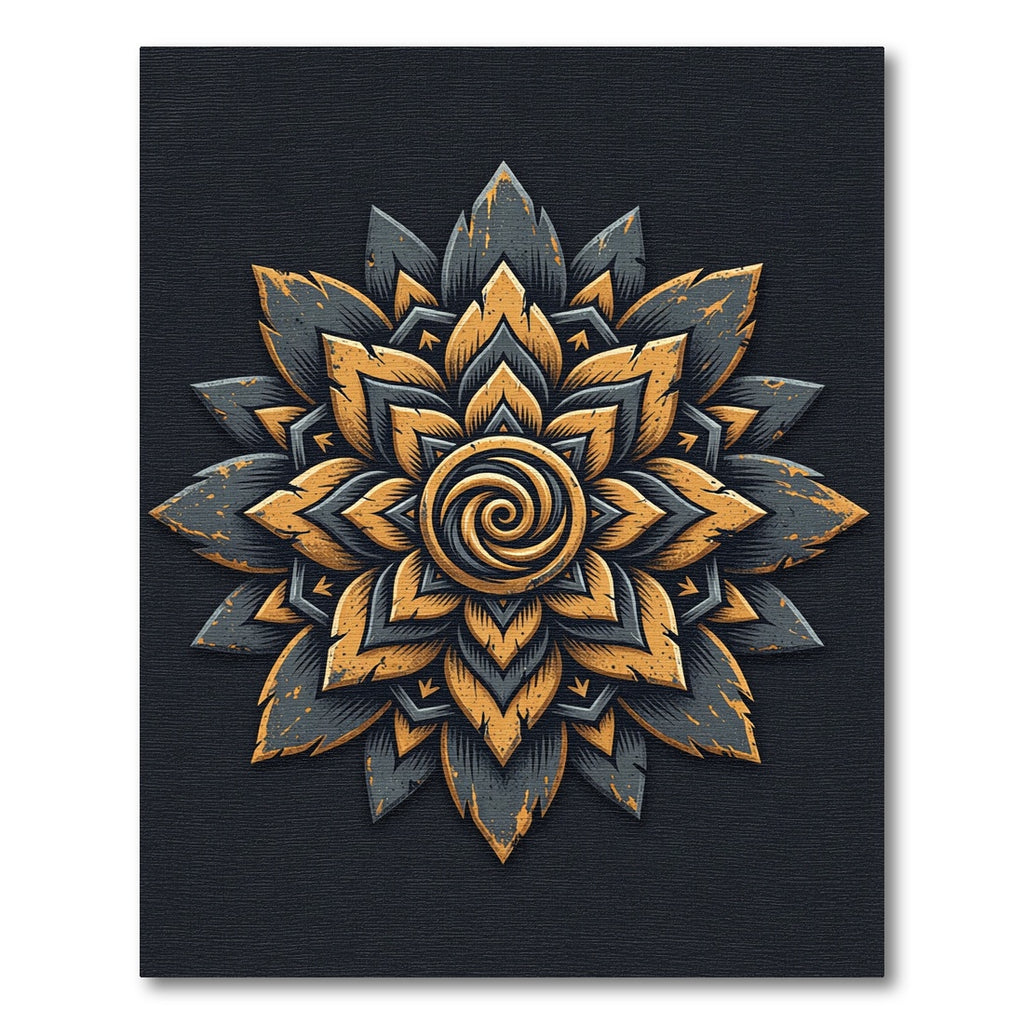 Dark Gold Floral Swirl Mandala Rug