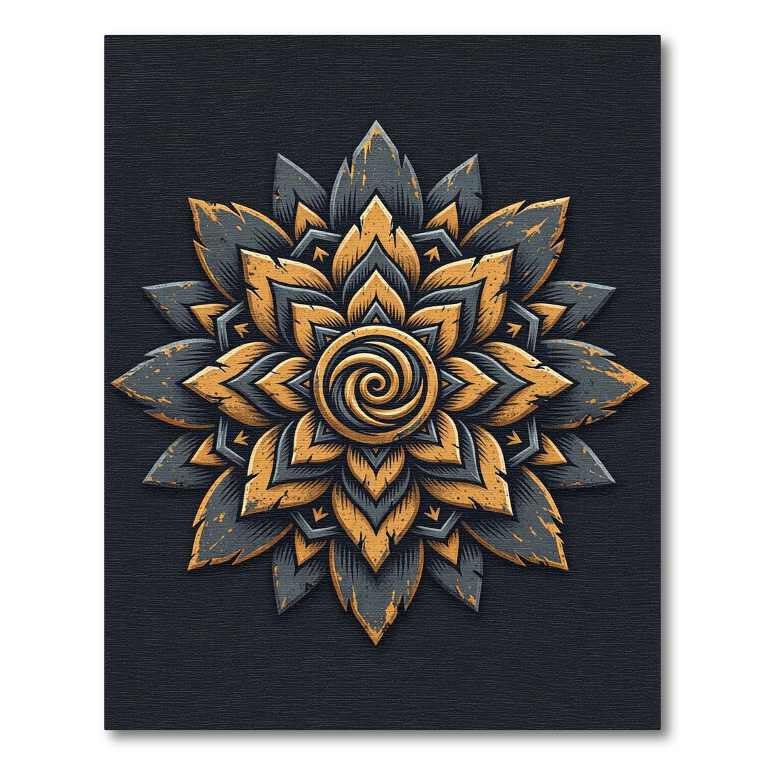 Dark Gold Floral Swirl Mandala Rug