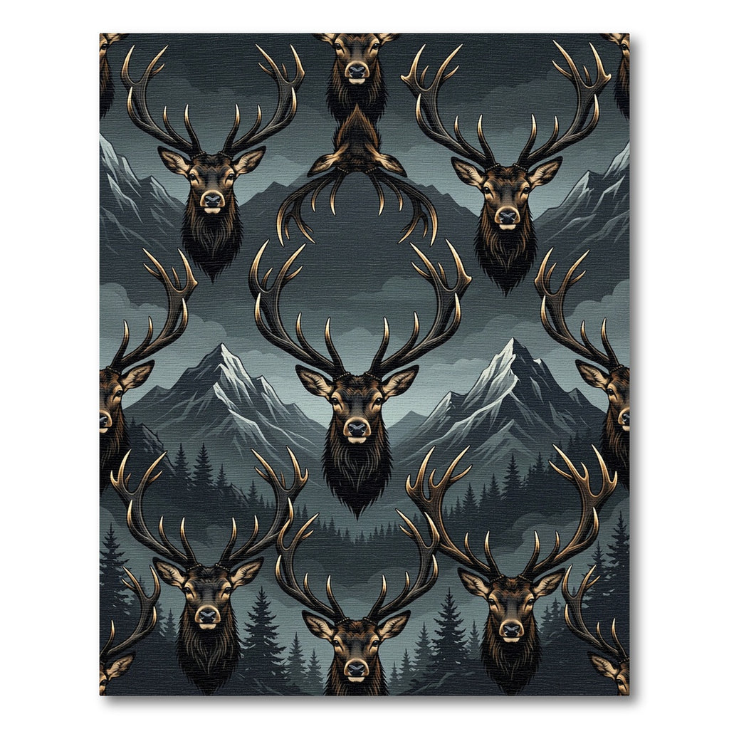 Majestic Stag Heads Forest Mountain Dusk Rug