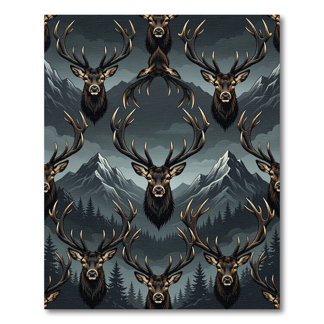 Majestic Stag Heads Forest Mountain Dusk Rug