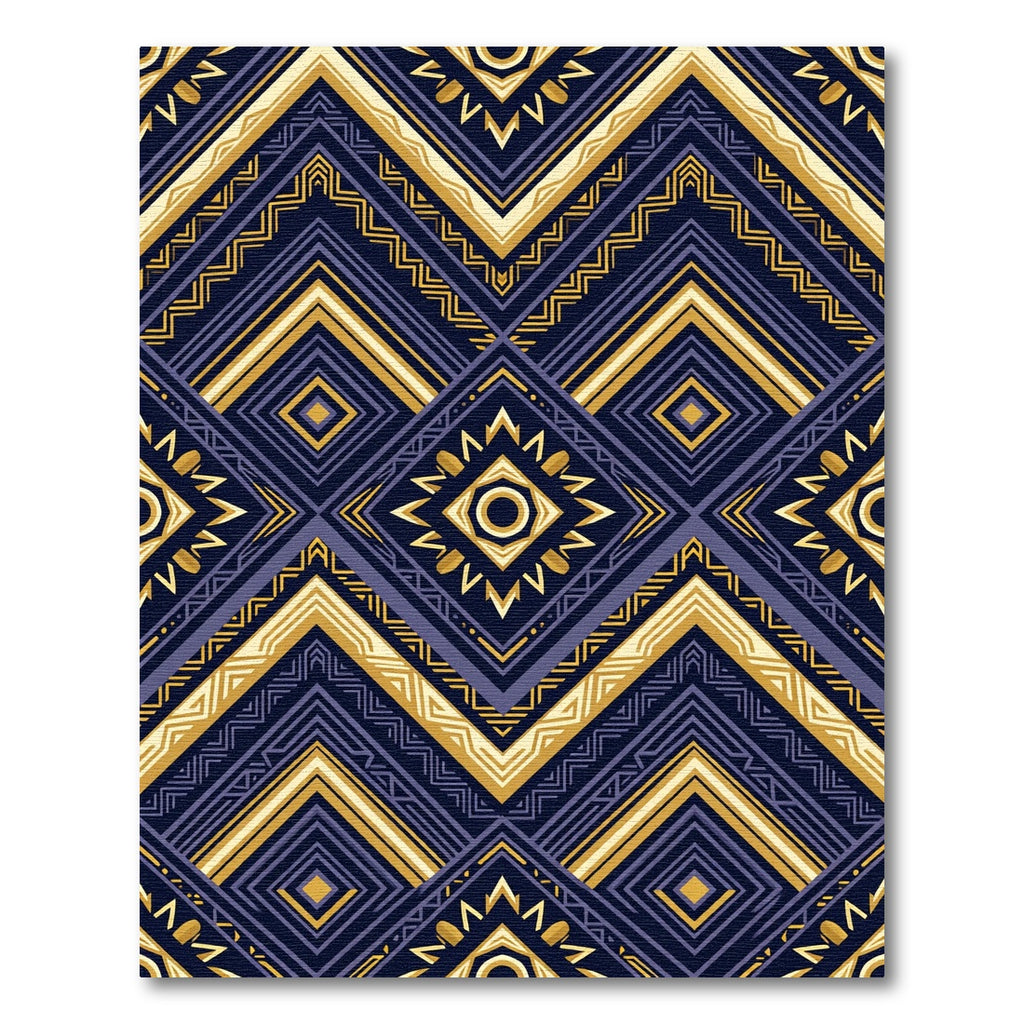 Navy and Gold Geometric Zigzag Diamond Rug