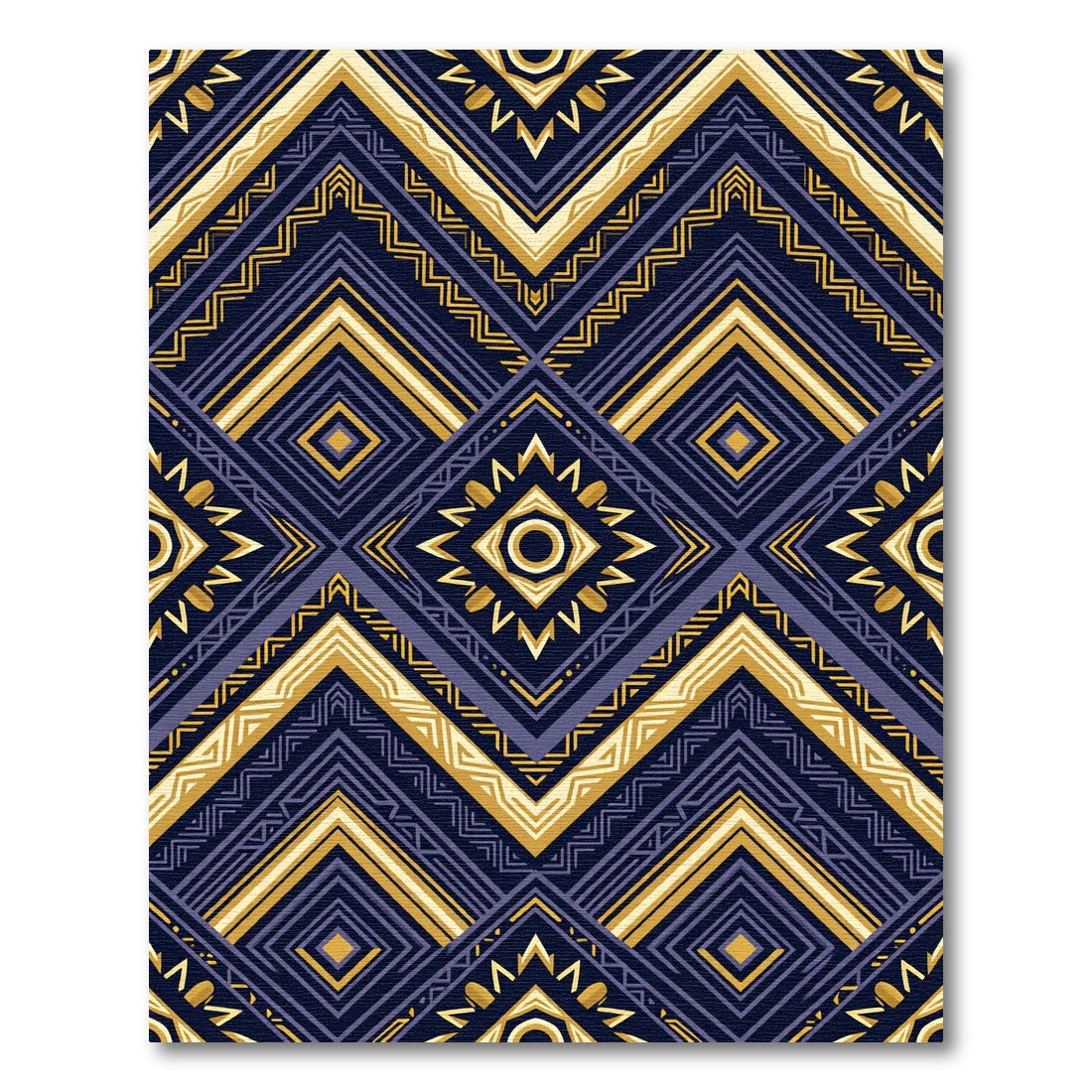 Navy and Gold Geometric Zigzag Diamond Rug