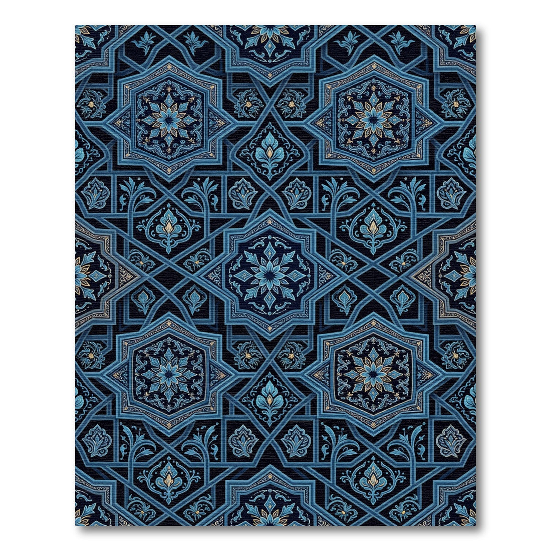 Deep Blue Geometric Star Floral Rug