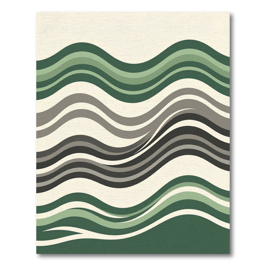 Earthy Green Minimalist Abstract Wave Rug