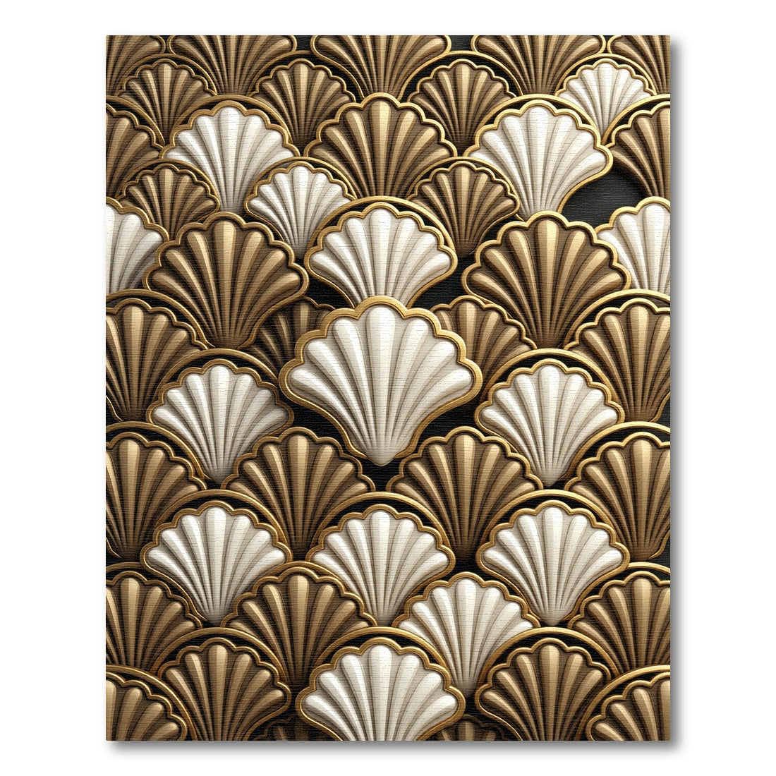 Art Deco Gold and Cream Shells Rug