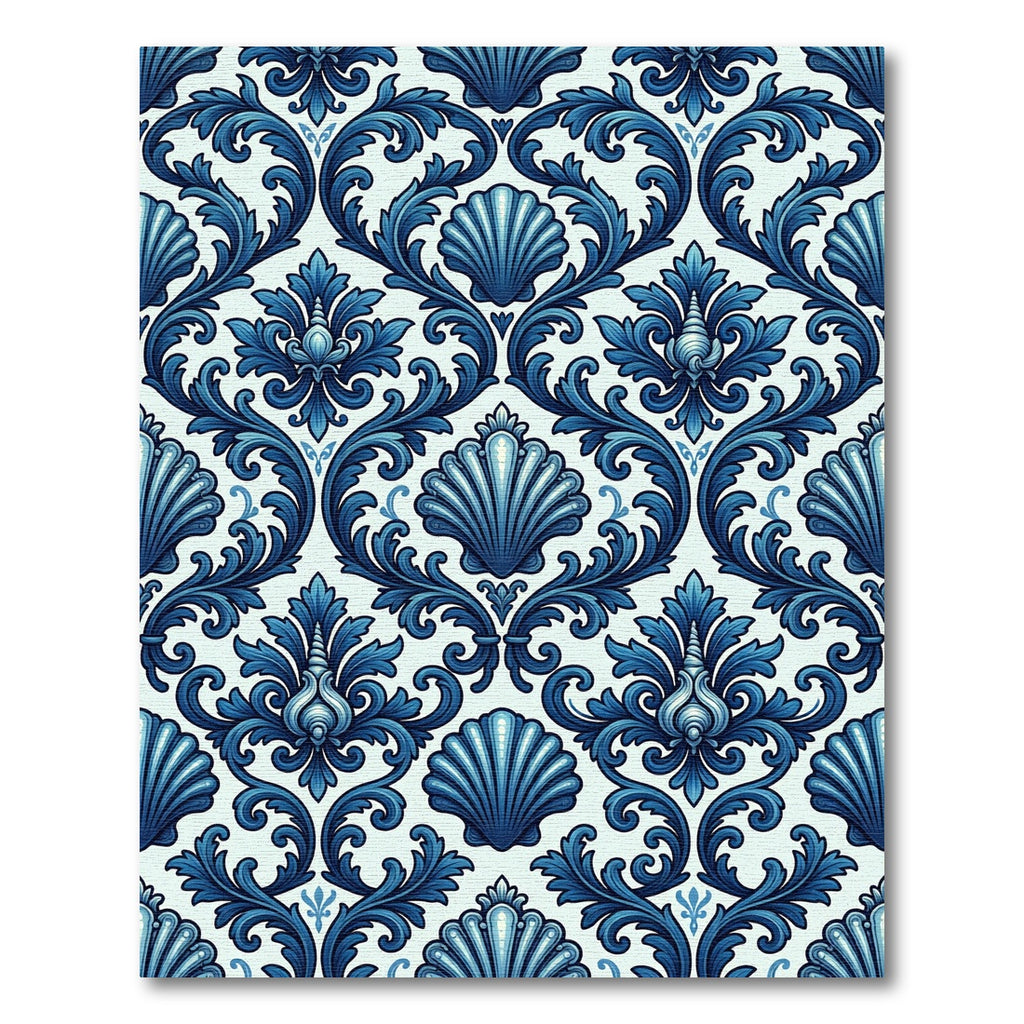 Deep Blue Baroque Floral Seashell Rug