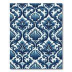 Deep Blue Baroque Floral Seashell Rug