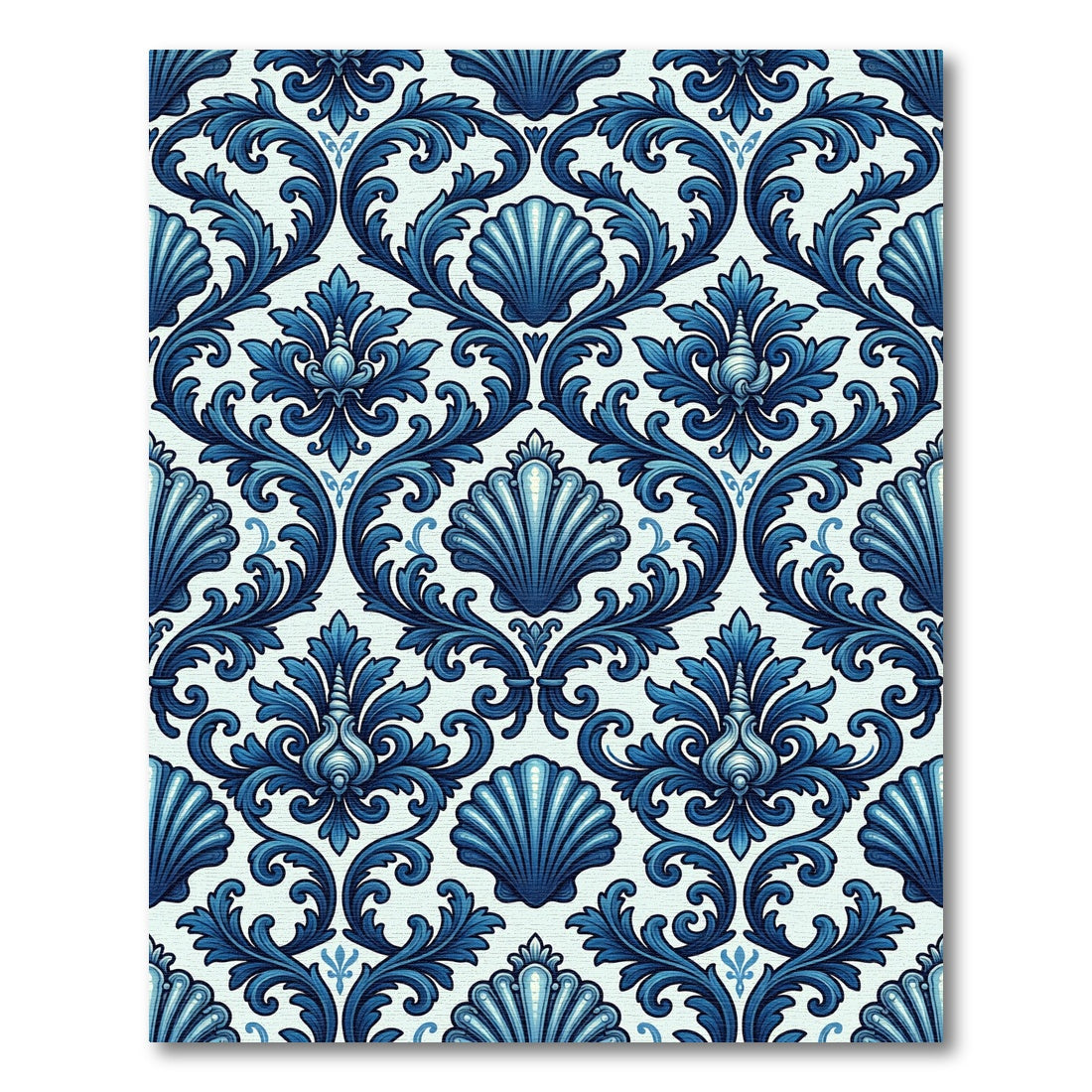 Deep Blue Baroque Floral Seashell Rug