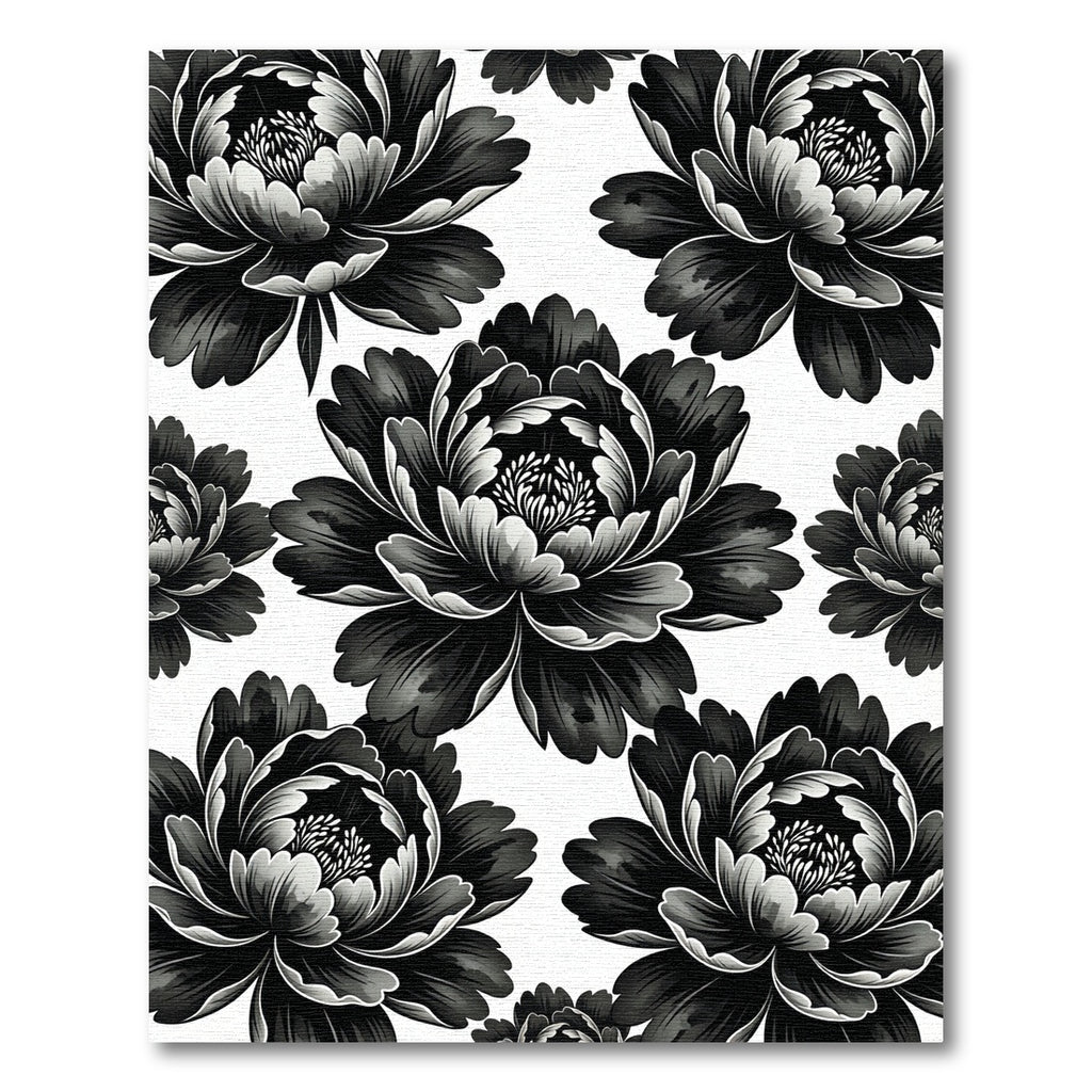 Monochromatic Black and White Peony Bloom Rug