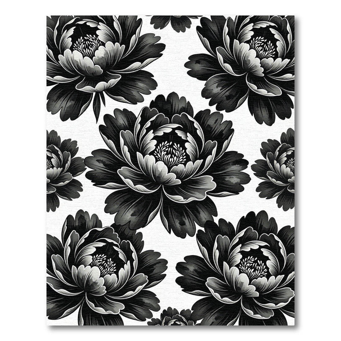 Monochromatic Black and White Peony Bloom Rug