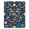 Golden Trident Dolphin Coastal Navy Medallion Rug