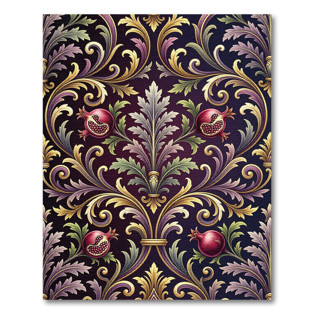 Rich Pomegranate Damask Acanthus Rug