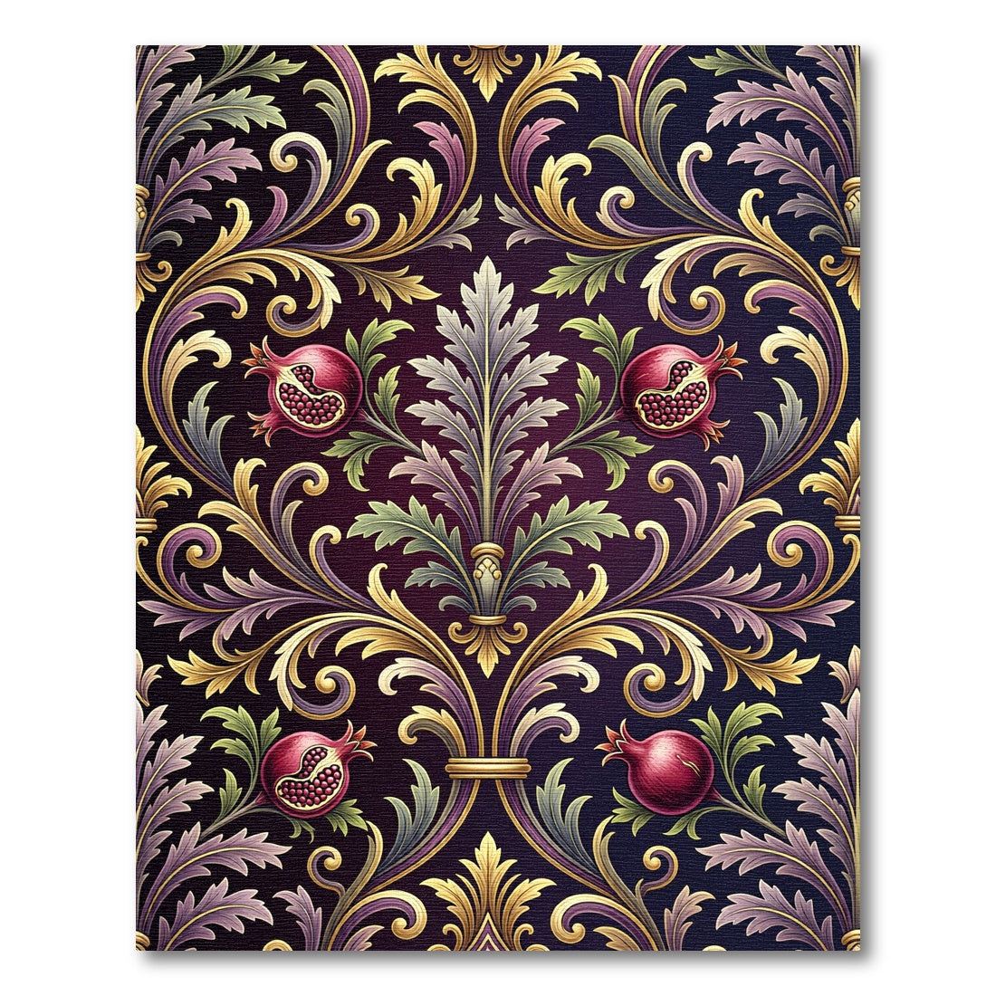 Rich Pomegranate Damask Acanthus Rug