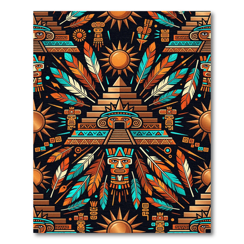 Aztec Sun Feather Gold Teal Art Rug