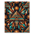 Aztec Sun Feather Gold Teal Art Rug