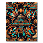 Aztec Sun Feather Gold Teal Art Rug