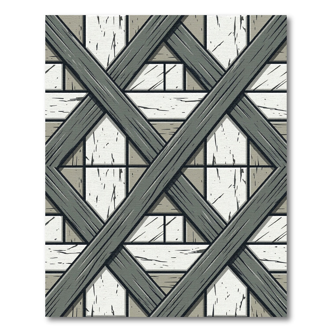 Gray Wood Lattice Over White Stone Rug