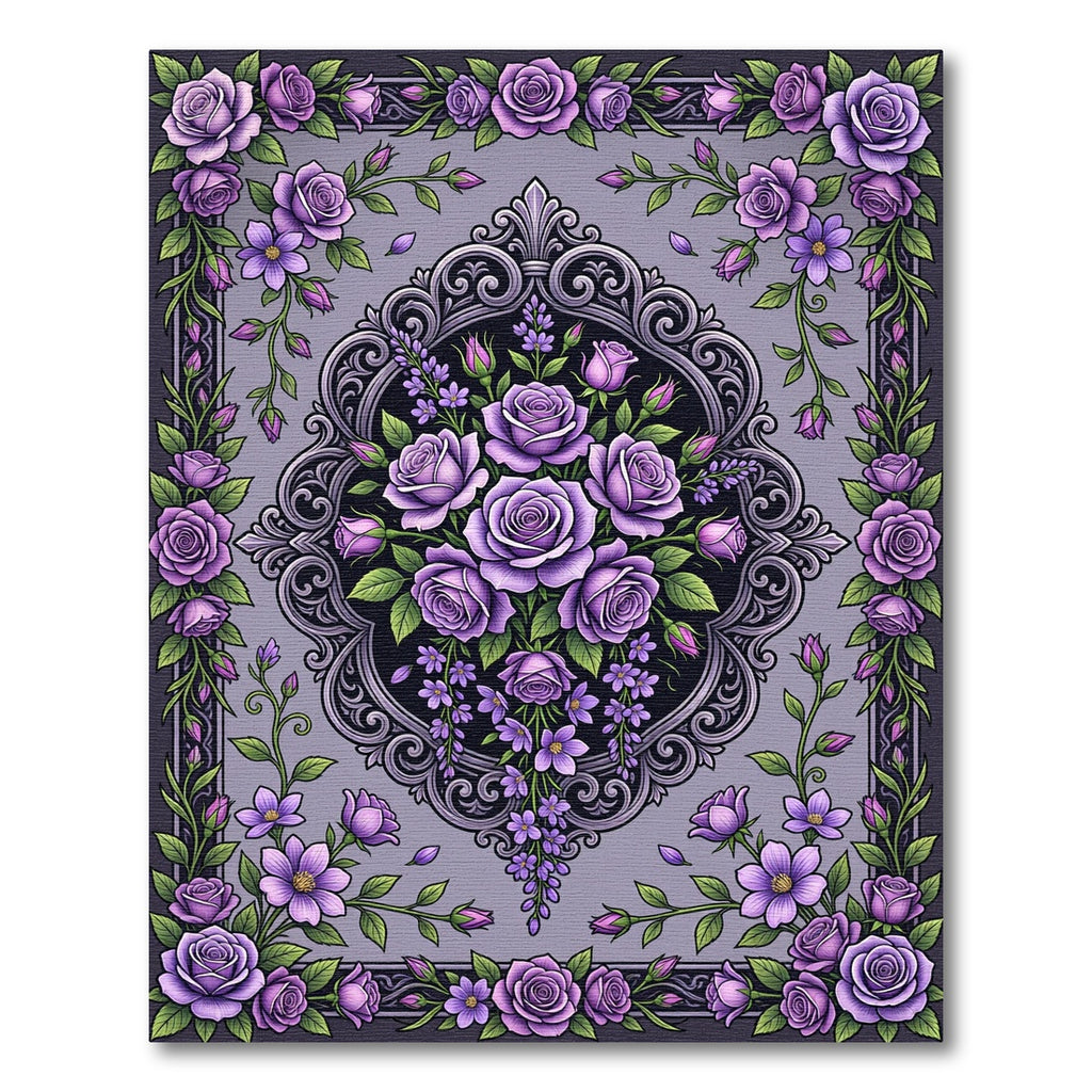 Ornate Violet Rose Victorian Scroll Rug