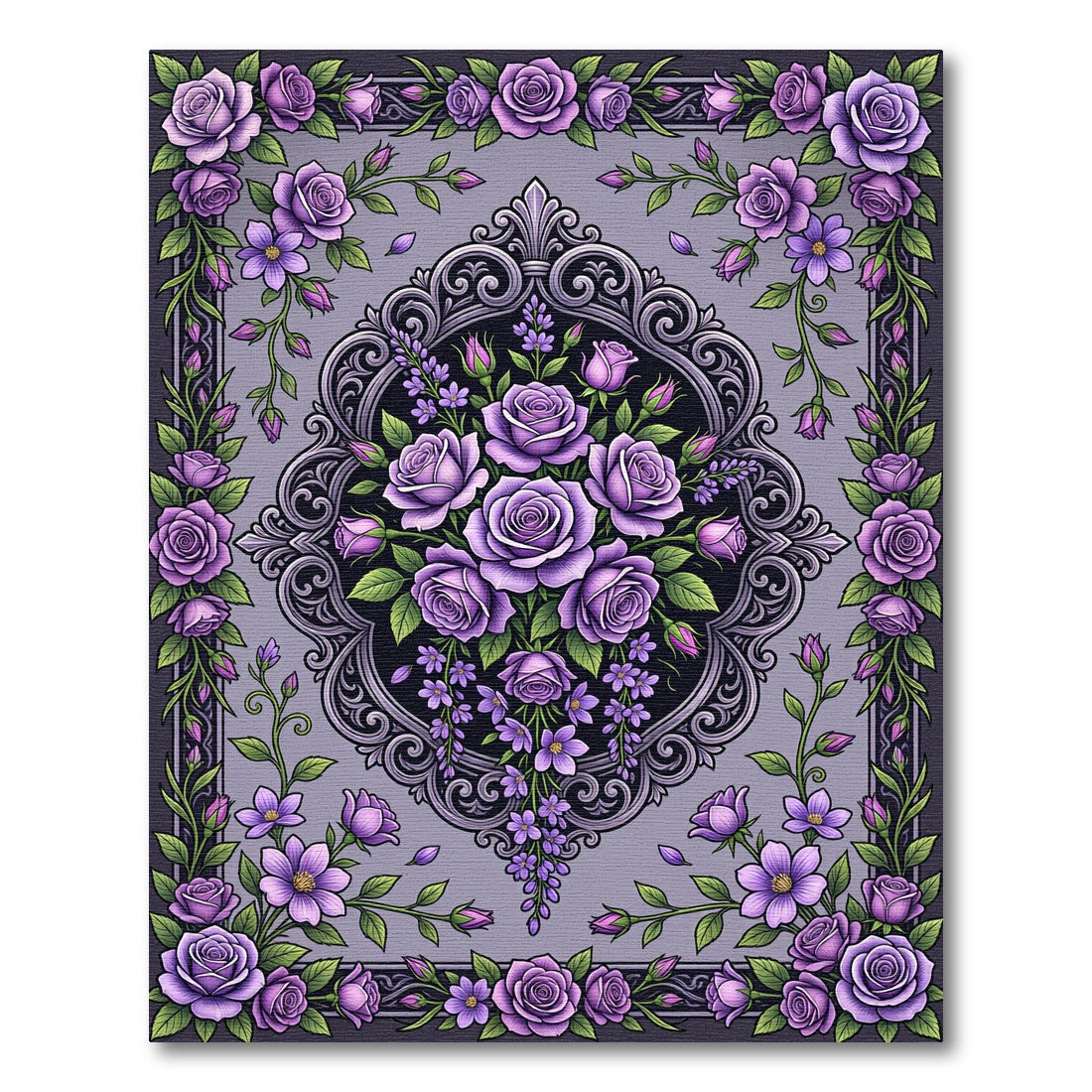Ornate Violet Rose Victorian Scroll Rug