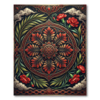 Crimson Floral Ornate Botanical Medallion Rug