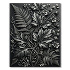 Ornate Black Fern Flowers Vines Rug