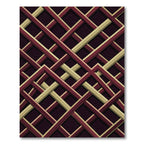 Geometric Deep Crimson and Gold Interlocking Grid Rug