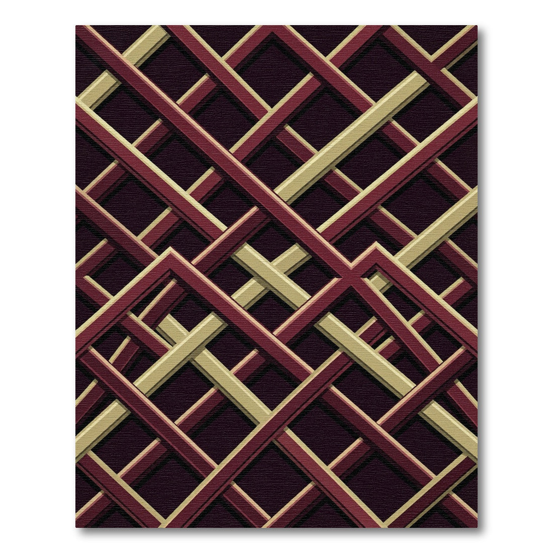 Geometric Deep Crimson and Gold Interlocking Grid Rug