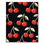 Vintage Red Cherry Black Background Rug