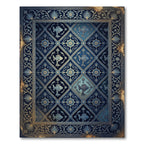 Navy Aquatic Koi Floral Tile Rug